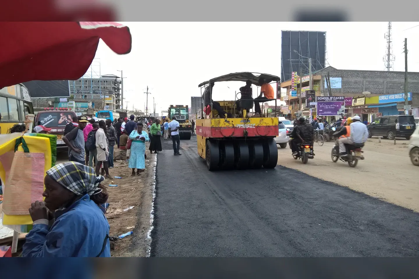 Commons identifies supervised road works on Magadi Road at Ongata Rongai; it is works context, not a live closure or turn instruction.